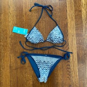 NWT H&M triangle string Bikini blue white crochet